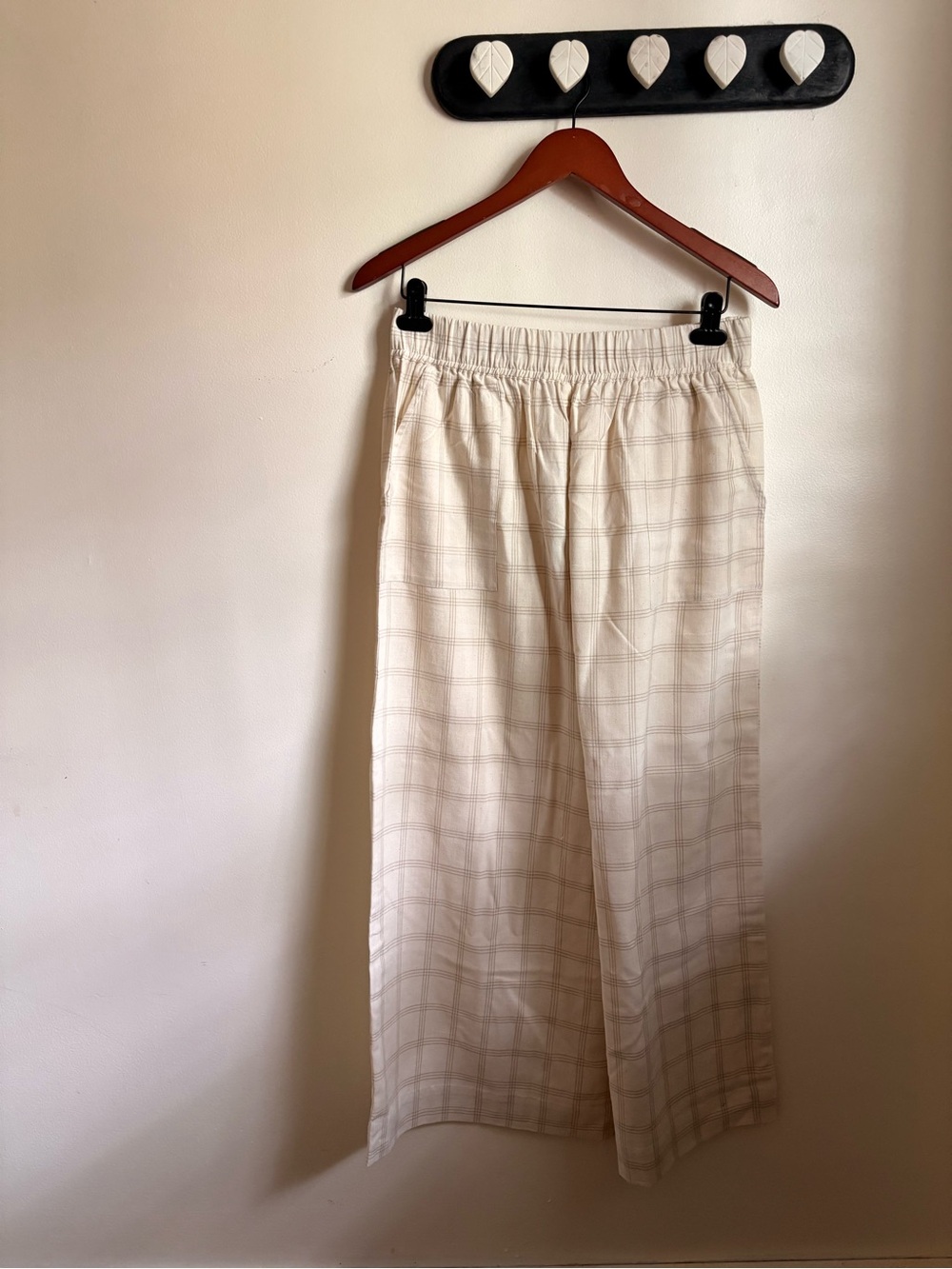 NWT Laude the Label 100% Organic Cotton Windowpane Cream Everyday Pants MSRP$178